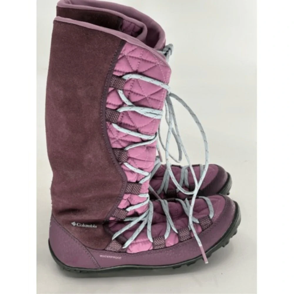 Columbia Boots Waterproof Winter Tall Loveland Kids Girls 4 Purple Pink Lace‎ Up